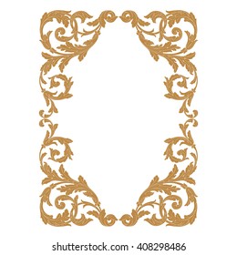 Premium Gold vintage baroque frame scroll ornament engraving border floral retro pattern antique style acanthus foliage swirl decorative design element filigree calligraphy