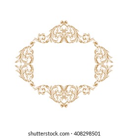 Premium Gold vintage baroque frame scroll ornament engraving border floral retro pattern antique style acanthus foliage swirl decorative design element filigree calligraphy