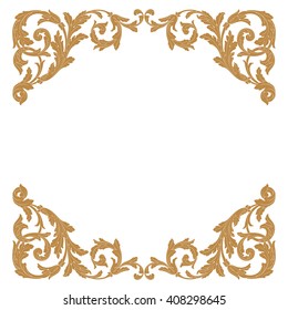 Premium Gold vintage baroque frame scroll ornament engraving border floral retro pattern antique style acanthus foliage swirl decorative design element filigree calligraphy