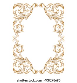 Premium Gold vintage baroque frame scroll ornament engraving border floral retro pattern antique style acanthus foliage swirl decorative design element filigree calligraphy