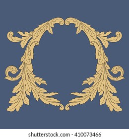 Premium Gold vintage baroque frame scroll ornament engraving border floral retro pattern antique style acanthus foliage swirl decorative design element filigree calligraphy