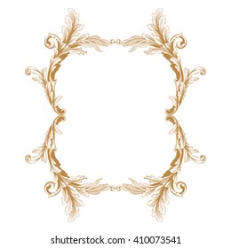 Premium Gold vintage baroque frame scroll ornament engraving border floral retro pattern antique style acanthus foliage swirl decorative design element filigree calligraphy