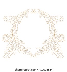Premium Gold vintage baroque frame scroll ornament engraving border floral retro pattern antique style acanthus foliage swirl decorative design element filigree calligraphy