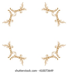 Premium Gold vintage baroque frame scroll ornament engraving border floral retro pattern antique style acanthus foliage swirl decorative design element filigree calligraphy