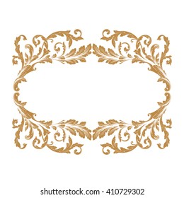 Premium Gold vintage baroque frame scroll ornament engraving border floral retro pattern antique style acanthus foliage swirl decorative design element filigree calligraphy