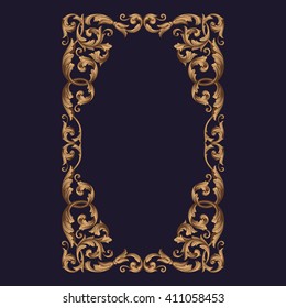 Premium Gold vintage baroque frame scroll ornament engraving border floral retro pattern antique style acanthus foliage swirl decorative design element filigree calligraphy