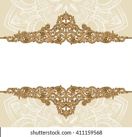 Premium Gold vintage baroque frame scroll ornament engraving border floral retro pattern antique style acanthus foliage swirl decorative design element filigree calligraphy