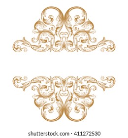 Premium Gold vintage baroque frame scroll ornament engraving border floral retro pattern antique style acanthus foliage swirl decorative design element filigree calligraphy