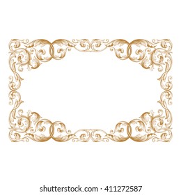 Premium Gold vintage baroque frame scroll ornament engraving border floral retro pattern antique style acanthus foliage swirl decorative design element filigree calligraphy