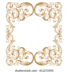 Premium Gold vintage baroque frame scroll ornament engraving border floral retro pattern antique style acanthus foliage swirl decorative design element filigree calligraphy