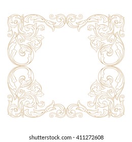 Premium Gold vintage baroque frame scroll ornament engraving border floral retro pattern antique style acanthus foliage swirl decorative design element filigree calligraphy