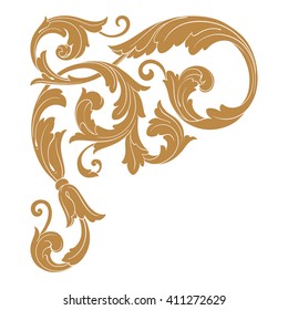 Premium Gold vintage baroque frame scroll ornament engraving border floral retro pattern antique style acanthus foliage swirl decorative design element filigree calligraphy