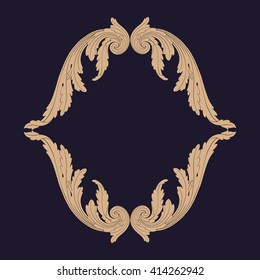 Premium Gold vintage baroque frame scroll ornament engraving border floral retro pattern antique style acanthus foliage swirl decorative design element filigree calligraphy