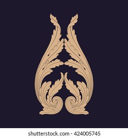 Premium Gold vintage baroque frame scroll ornament engraving border floral retro pattern antique style acanthus foliage swirl decorative design element filigree calligraphy