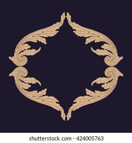 Premium Gold vintage baroque frame scroll ornament engraving border floral retro pattern antique style acanthus foliage swirl decorative design element filigree calligraphy