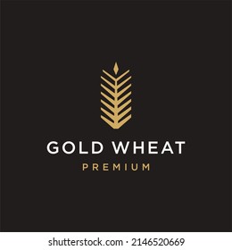 premium gold wheat logo icon. simple geometric wheat icon symbol for bakery business. 