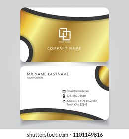 Premium Gold, White and Black name card and business card with creative design, dimension in depth and drop shadow horizontal curve corner standard size vector illustration template