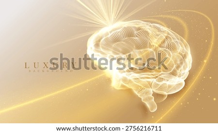 Premium golden brain shape for artificial intelligence innovation and science presentation. Abstract luxury gold Futuristic technology concept background.