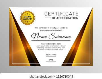 Premium golden certificate template with geometric style, eps vector file, easy to edit