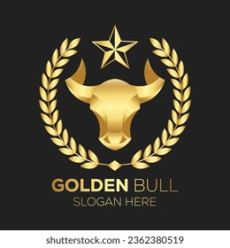 Premium Golden Color Bull vector logo type . Premium Bull logo with golden design. Best for Brand identity.