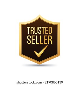 Premium Golden color Trusted Seller Business Commercial Verify label badge with tick icon.