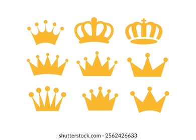 Premium golden crown vector illustration set for promotional materials, golden crown, crown collection, luxury, elegant, premium, majestic, decorative, crownlike, imagery, ornate, prestigious