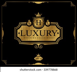 Premium golden frame. Elegant logo. Royal flourishes calligraphic. Luxury ornament lines. Vector