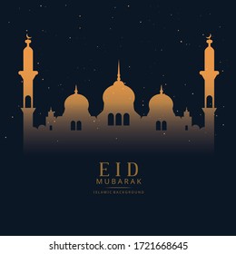 Premium golden gradient mosque with stars, eid mubarak, idul fitri,  Muslim holy month, ramadhan kareem background vector