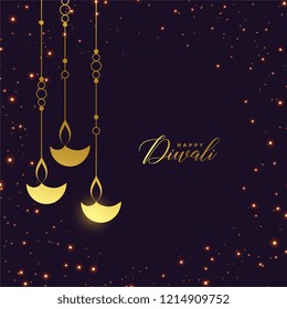 premium golden hanging diya with sparkles background