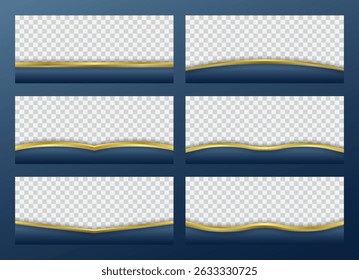 Premium Golden Header Footer Set. Editable Transparent Background for Posters, Business, and Greeting Cards