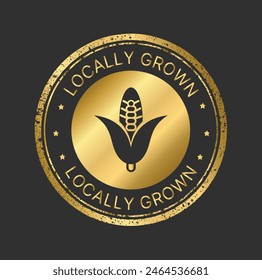 Premium golden organic vector stamp with corn cob, label, element for food market, ecommerce, organic ecological products promotion, restaurant, food for healthy life. Vector illustration for web