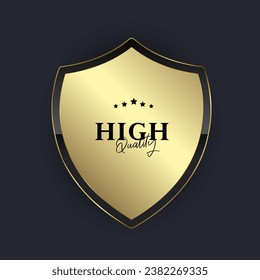 A premium and Golden protection  label button isolated on black background. Realistic vector illustration of Golden badges and labels with laurel wreath collections
