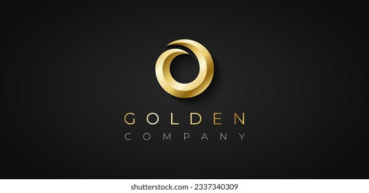 Premium Golden Ring Logo Konzept. Buchstabe O Logotypsymbol einzeln auf dunklem Hintergrund