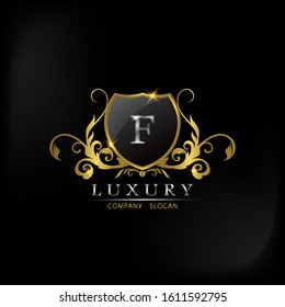 Premium Golden Shield F Letter Luxury Logo Icon  Vector Design.