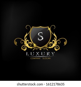 Premium Golden Shield S Letter Luxury Logo Icon  Vector Design.