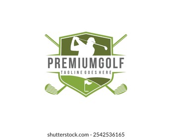 premium golf emblem logo with silhouette man vector illustration