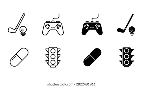 Premium Golf and game controller icons set for entertainment and lifestyle Vector Icon