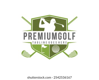 Premium-Golf-Logo mit Silhouette Mann Vektorgrafik