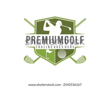 premium golf logo with silhouette man vector illustration