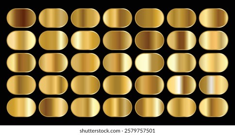 Premium gradient swatch palette set in a smooth, golden shade, Golden metal material texture