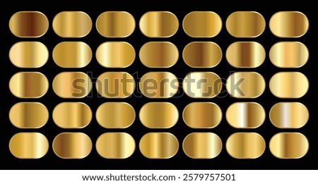 Premium gradient swatch palette set in a smooth, golden shade, Golden metal material texture