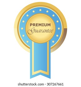 premium guarantee button light blue on white background