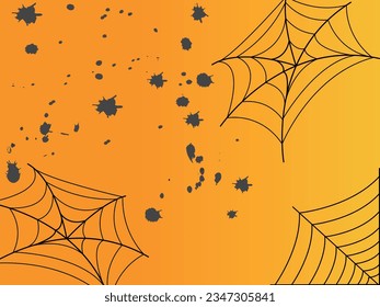 Premium halloween background with cobwebs on orange background