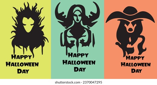 premium Halloween characters banner, silhouette Halloween characters, iconic Halloween figures, Halloween banner set