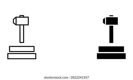 Premium Hammer striking metal block vector icon isolated on white background Vector Icon