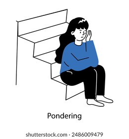 Premium hand drawn mini illustration of pondering