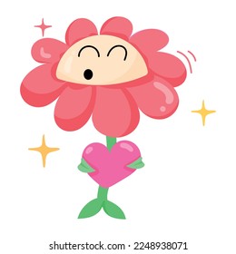 Premium hand drawn sticker of pink flower 