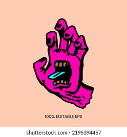 Premium hand lips illustration, vector mouth, hand concept, line art, creative color, retro art, modern graphics sign, abstract design