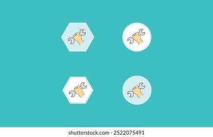 Premium hand with wrench tool construction on white vector illustration for use.