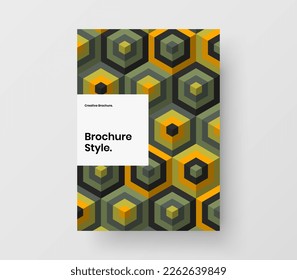 Premium handbill A4 vector design template. Fresh geometric hexagons brochure layout.